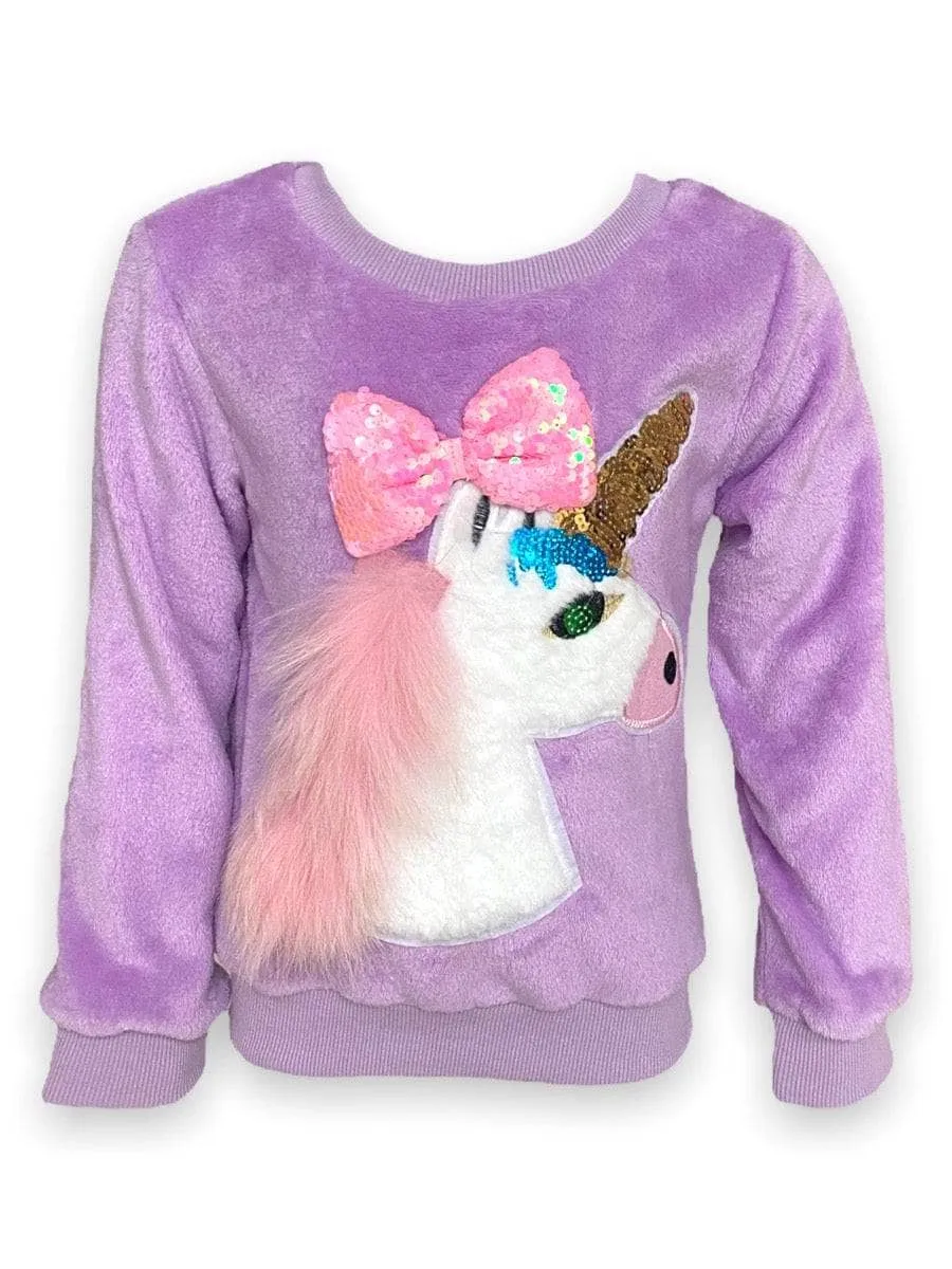 Sequin Bow Velour Unicorn Sweatshirt
