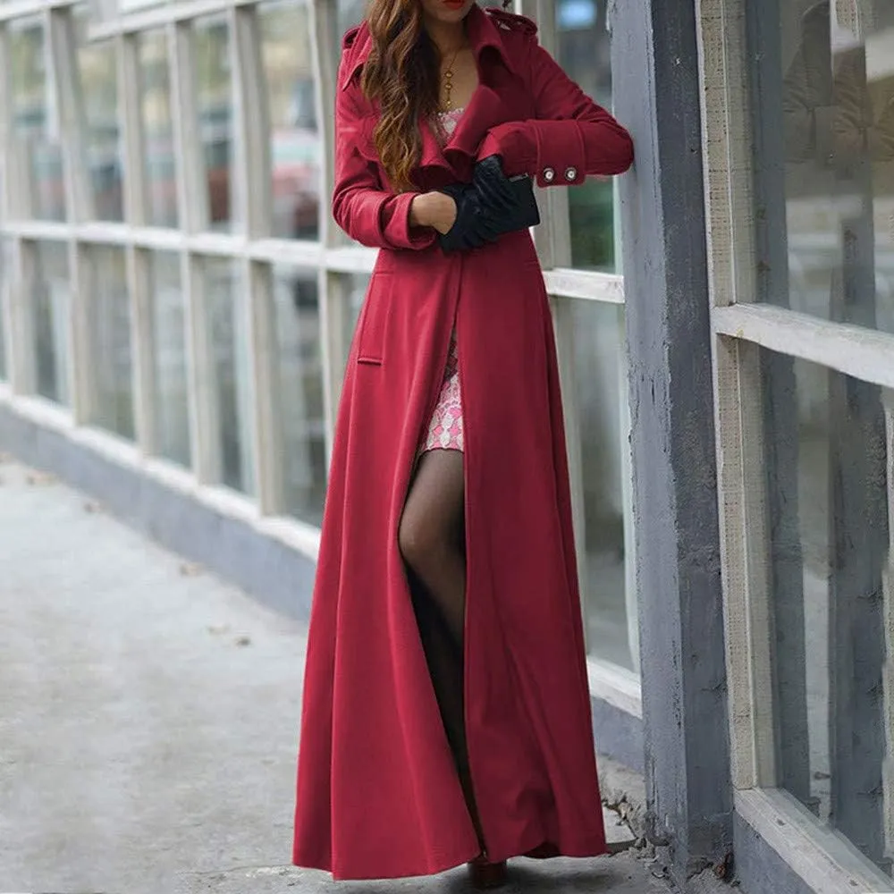 SERYU Womens Winter Lapel Slim Coat Trench Jacket Long Parka Overcoat Outwear