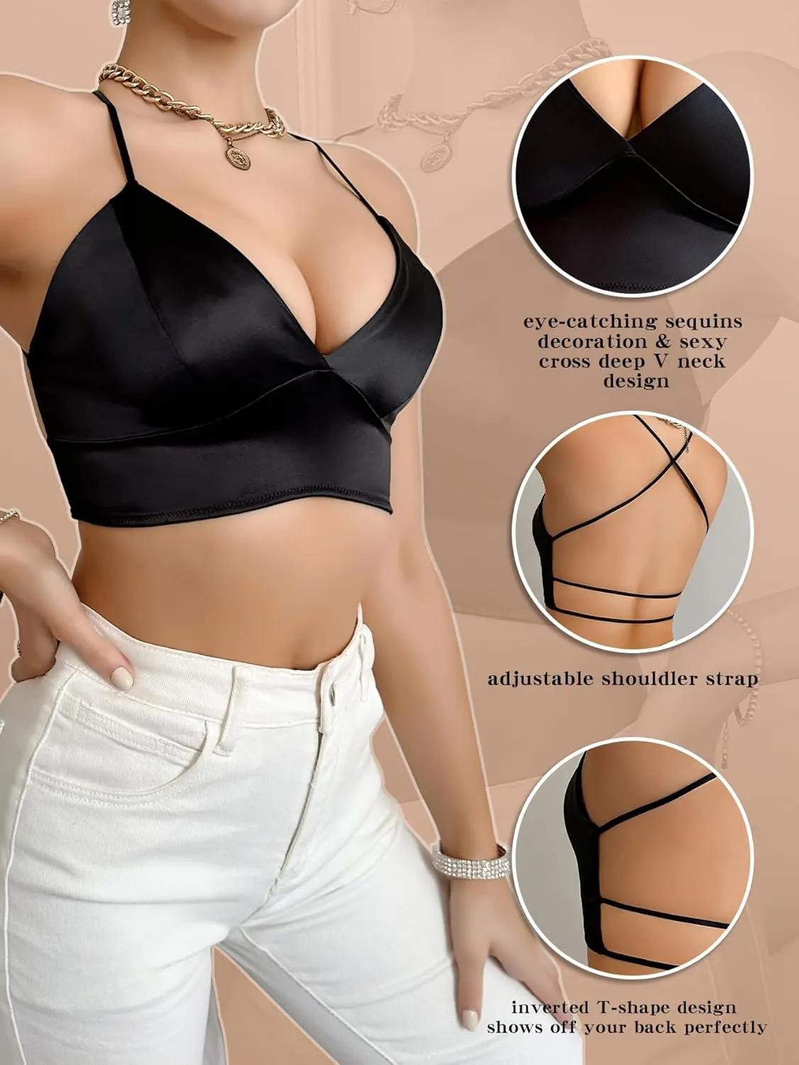 Sexy Deep V Neckline Crop Top, Sleeveless Plunge Cleavage Cropped Tank Tops, Women's Corset Going Outfits Top