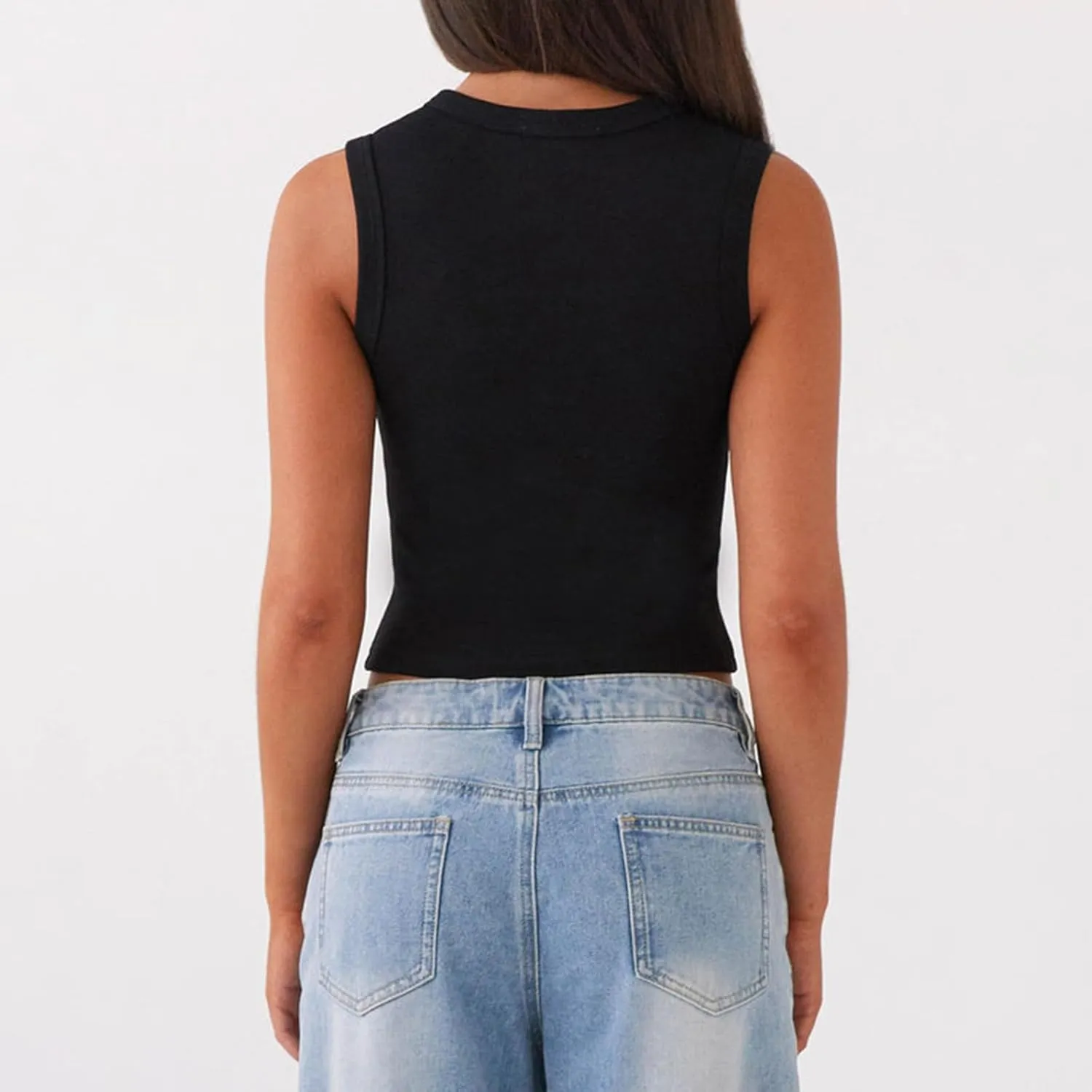 Seyurigaoka Women's Button Up Ribbed Knit Tank Top Open Front Crewneck Fitted Vest Top Sleeveless Basic Tops