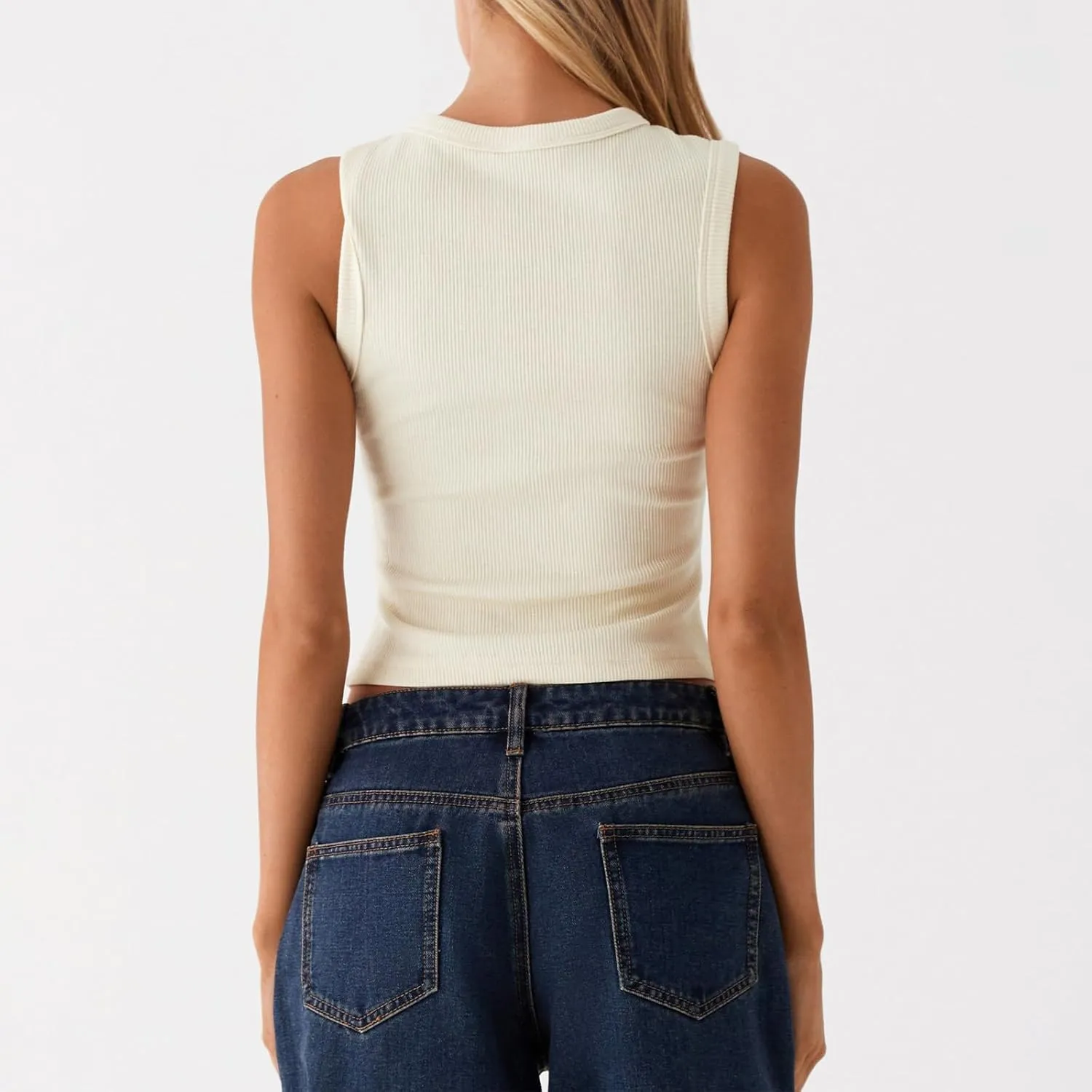 Seyurigaoka Women's Button Up Ribbed Knit Tank Top Open Front Crewneck Fitted Vest Top Sleeveless Basic Tops