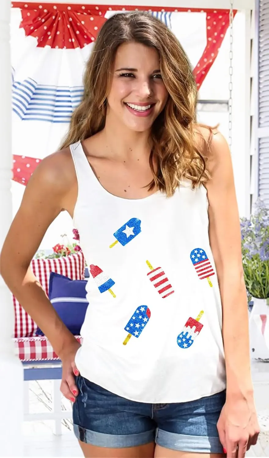 SFHFY American Flag Tank Top Women: Glitter 4th of July Sleeveless Tee Patriotic Shirt Memorial Day Summer Vest Tops