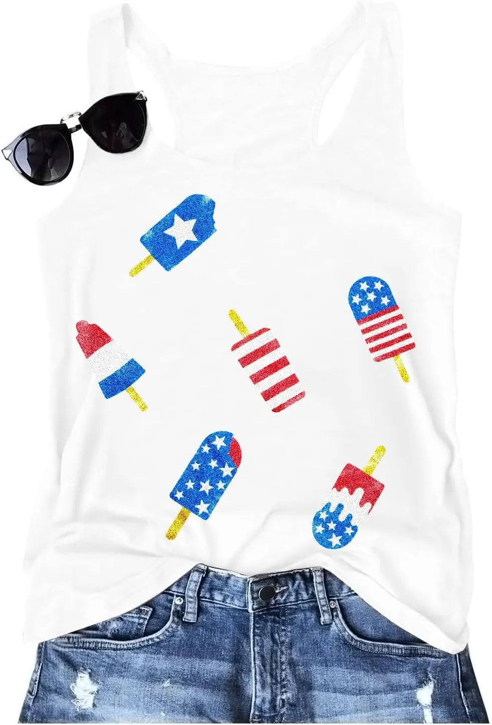 SFHFY American Flag Tank Top Women: Glitter 4th of July Sleeveless Tee Patriotic Shirt Memorial Day Summer Vest Tops