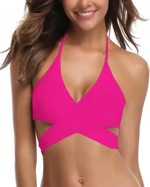 SHEKINI Womens Push Up Bikini Top Halter Bandage Bathing Suits Tops Criss Cross Swimsuits Top Only