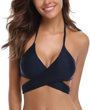 SHEKINI Womens Push Up Bikini Top Halter Bandage Bathing Suits Tops Criss Cross Swimsuits Top Only