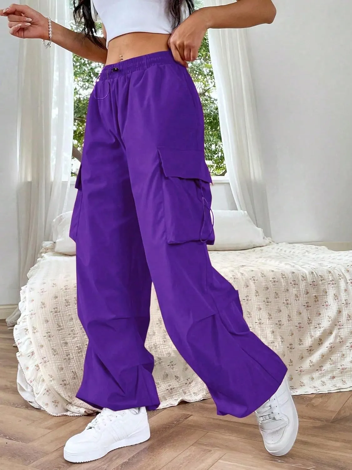 SHENHE Women's Baggy Loose Cargo Pants Drawstring Waist Joggers Long Trousers
