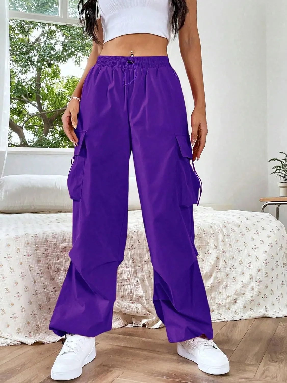 SHENHE Women's Baggy Loose Cargo Pants Drawstring Waist Joggers Long Trousers
