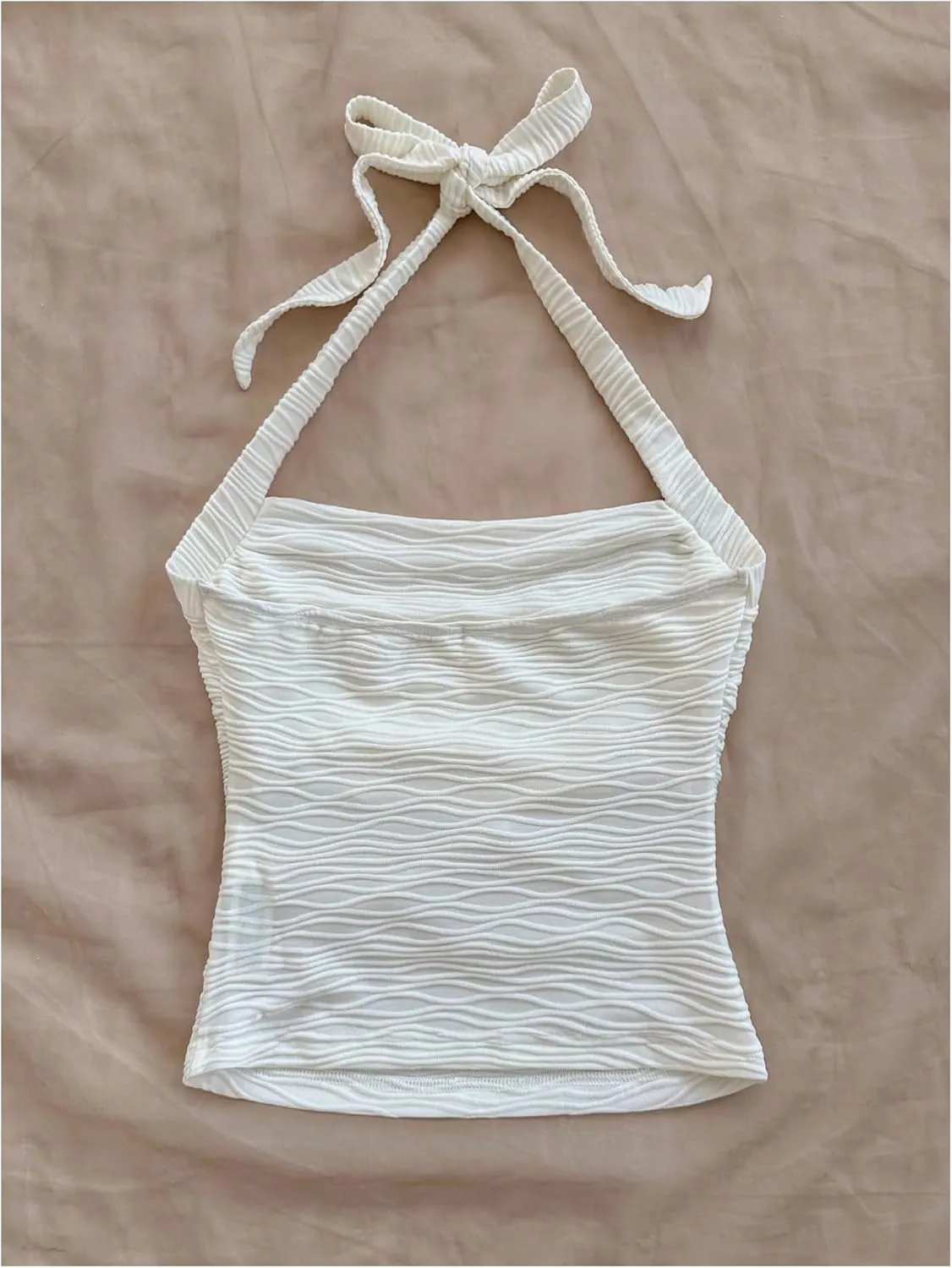 SHENHE Women's Textured Tie Back Halter Crop Top Sleeveless Backless Boho Cute Tank Top