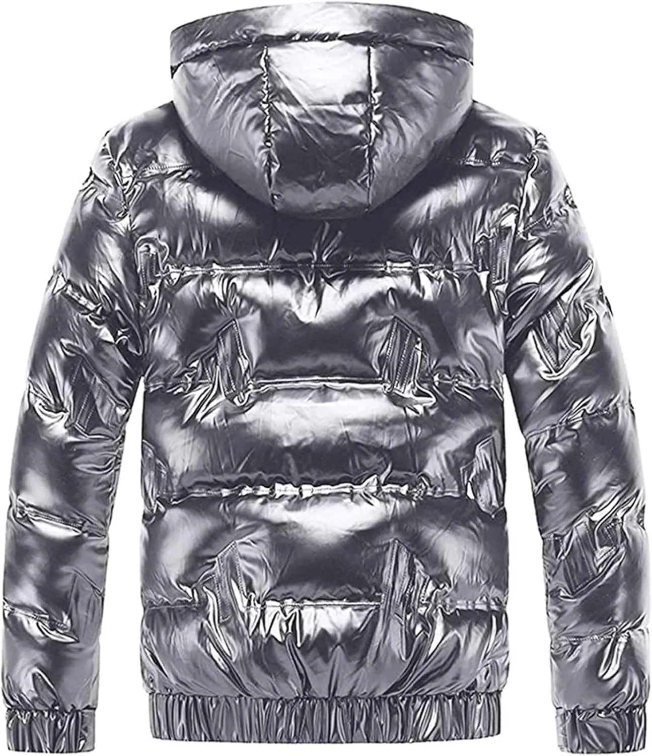 Shiny Puffer Jacket for Men Winter Warm Jackets Down Coat Oversized Bubble Coats Hooded Reflective Outerwear