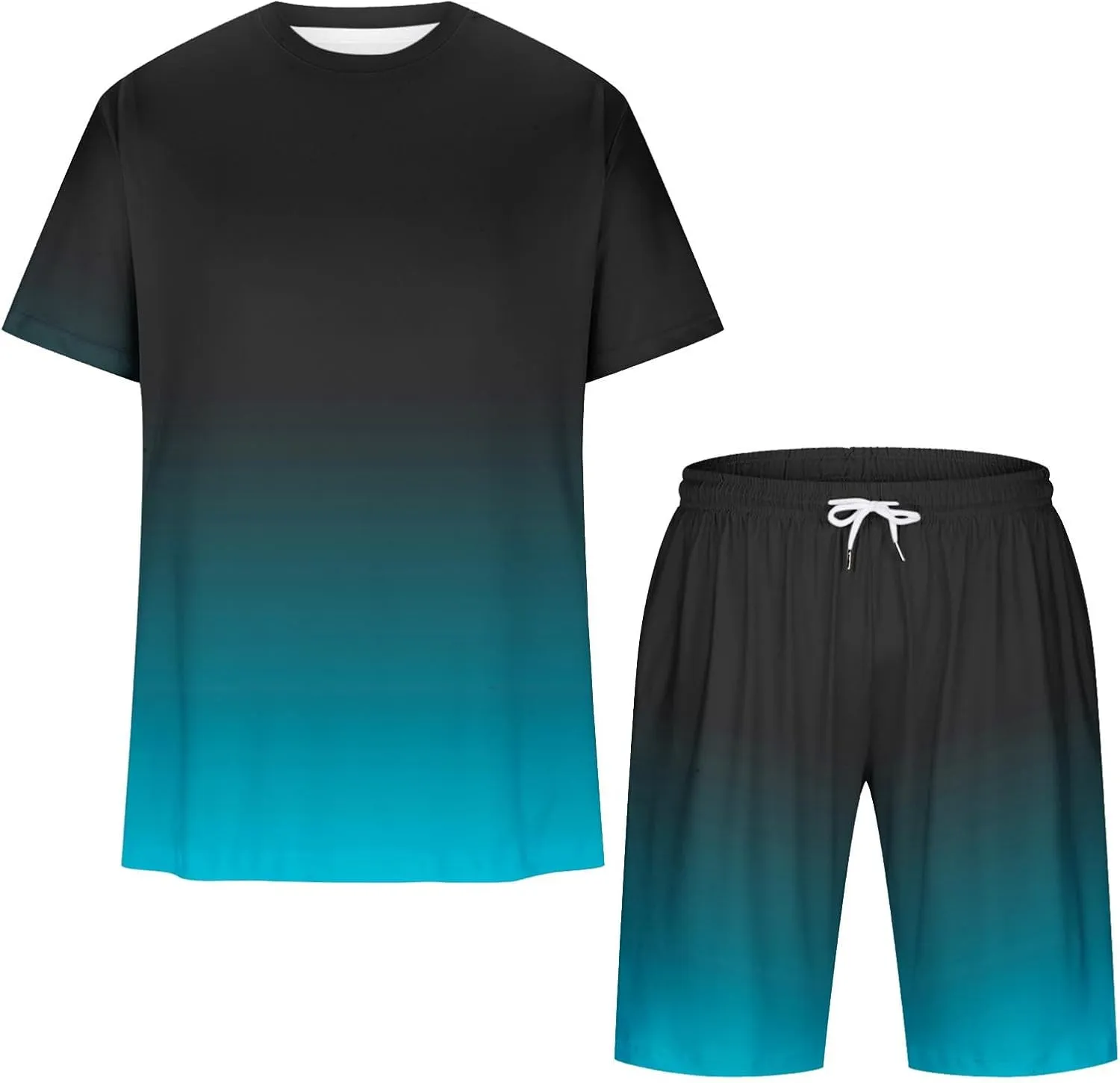 Sinzelimin Sport Casual Set for Men Two Piece Tracksuit O-Neck Short Sleeves Tees Shirts Shorts Sweatpant Jogger Workout Suit
