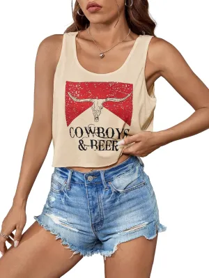 SODSHY Women's Sexy Sleeveless Top Cowboy Shirt Cute Country Concert Cowgirl Outfit Western Graphic Tank Top