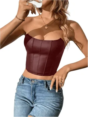 SOLY HUX Women's Corset Top Sexy Crop Tops Tank Top Camisole Backless Off Shoulder Strapless Shapewear