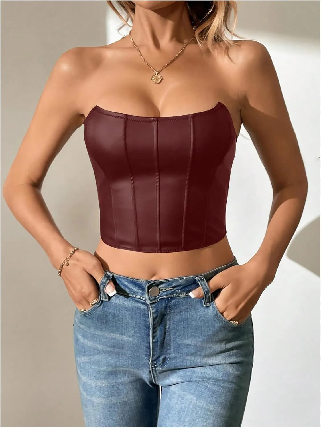 SOLY HUX Women's Corset Top Sexy Crop Tops Tank Top Camisole Backless Off Shoulder Strapless Shapewear