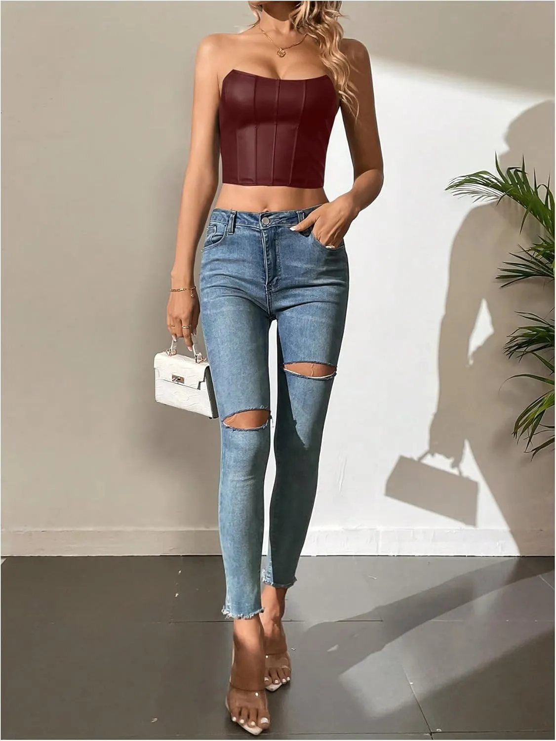 SOLY HUX Women's Corset Top Sexy Crop Tops Tank Top Camisole Backless Off Shoulder Strapless Shapewear