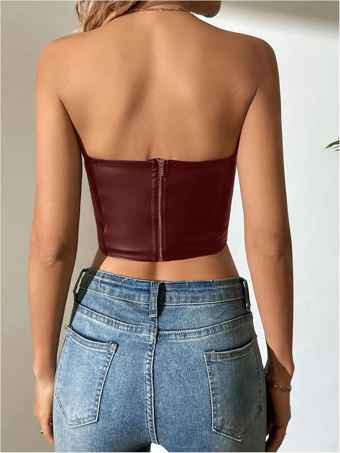 SOLY HUX Women's Corset Top Sexy Crop Tops Tank Top Camisole Backless Off Shoulder Strapless Shapewear