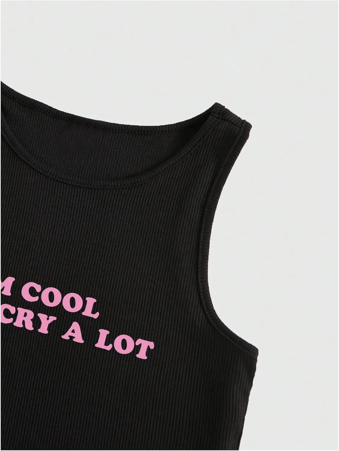 SOLY HUX Women's Y2K Letter Print Crop Top Sleeveless Rib Knit Tank Top Summer Vest Tops