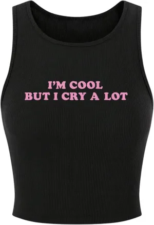 SOLY HUX Women's Y2K Letter Print Crop Top Sleeveless Rib Knit Tank Top Summer Vest Tops