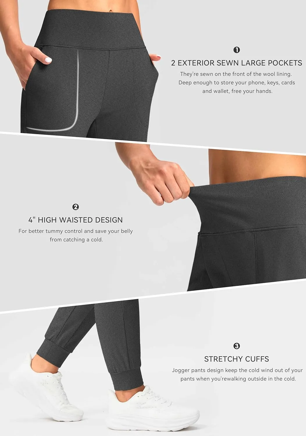 Soothfeel Women's Fleece Lined Joggers Pants High Waisted Water Resistant Thermal Sweatpants Winter Hiking Pants with Pockets