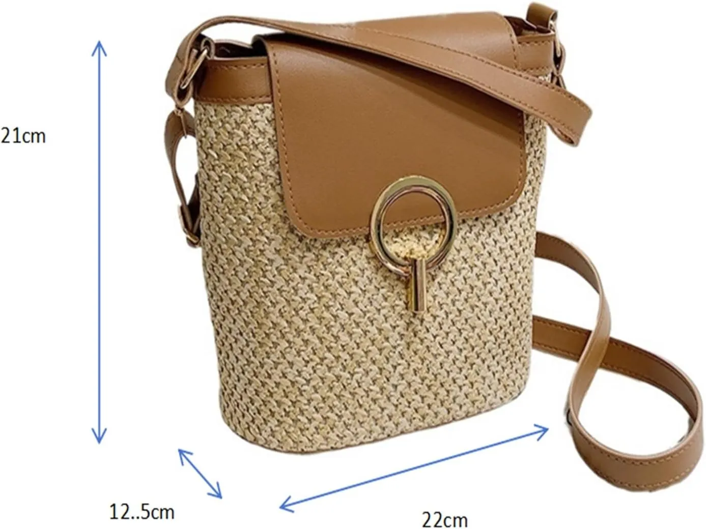 Stylish Woven Bucket Tote Bag for Women | Crossbody Straw Rattan Handbag | Perfect for Holidays & Casual Outings(Black)