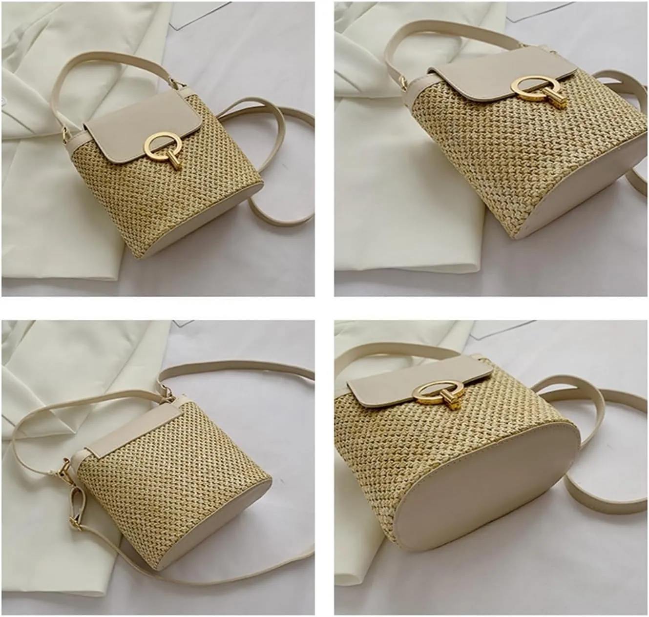 Stylish Woven Bucket Tote Bag for Women | Crossbody Straw Rattan Handbag | Perfect for Holidays & Casual Outings(Brown)