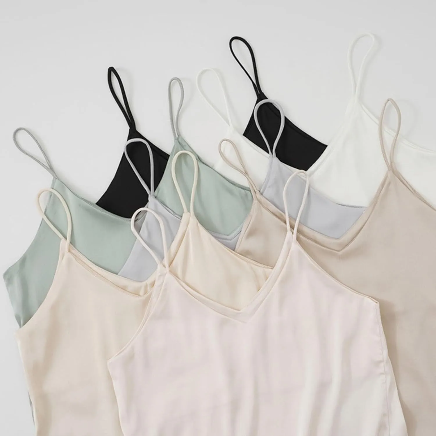 Summer V Neck Tank Tops For Women Silk Satin Summer Sleeveless Camisole Straps Top Baggy Top