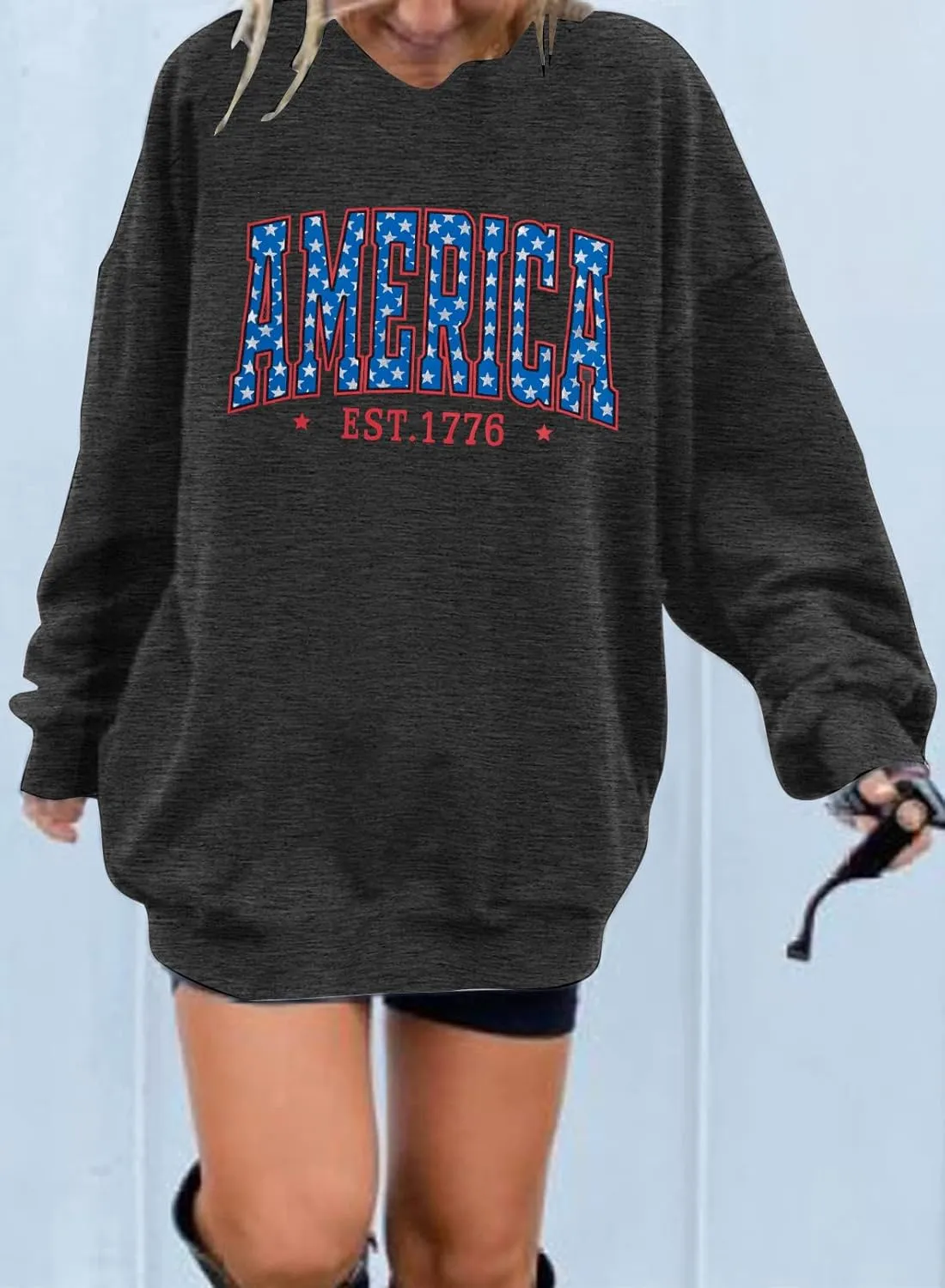 SUPEYA American Sweatshirt Women USA Oversized Shirt Patriotic TShirt Casual Long Sleeve Pullover 4th of July Tee Tops