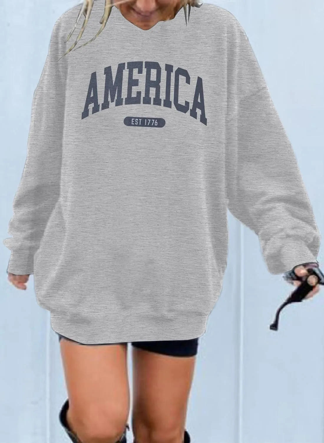 SUPEYA American Sweatshirt Women USA Oversized Shirt Patriotic TShirt Casual Long Sleeve Pullover 4th of July Tee Tops