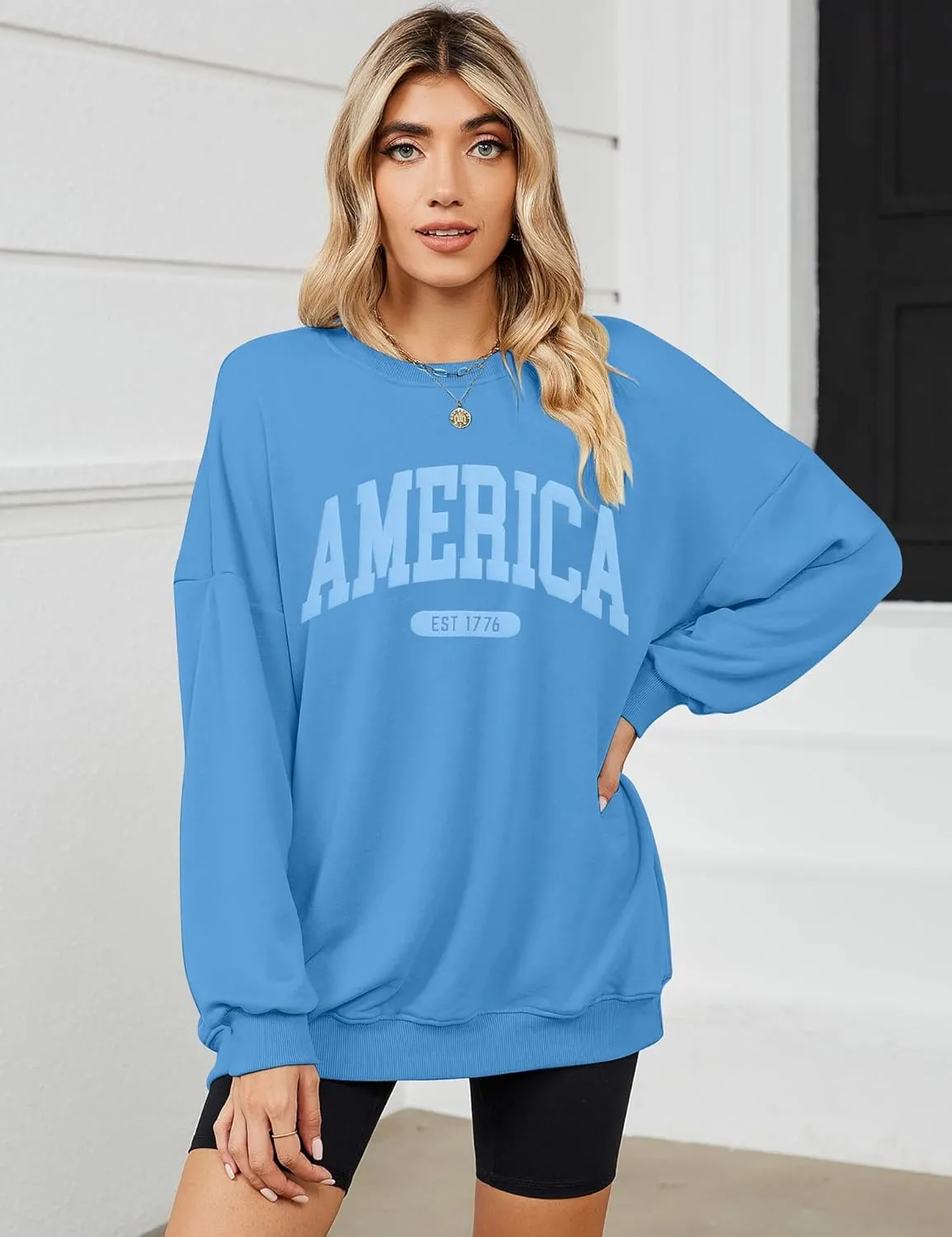SUPEYA American Sweatshirt Women USA Oversized Shirt Patriotic TShirt Casual Long Sleeve Pullover 4th of July Tee Tops