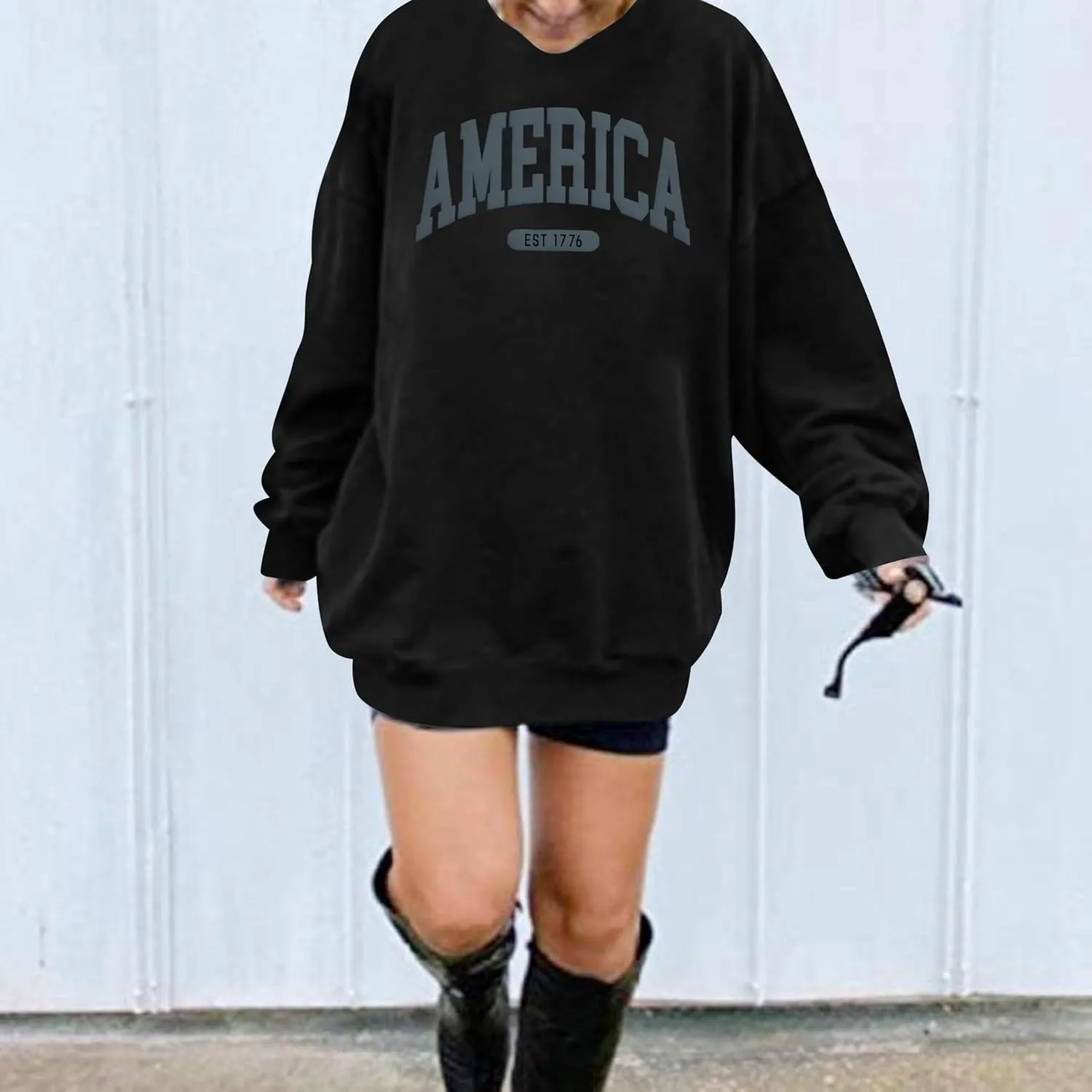 SUPEYA American Sweatshirt Women USA Oversized Shirt Patriotic TShirt Casual Long Sleeve Pullover 4th of July Tee Tops