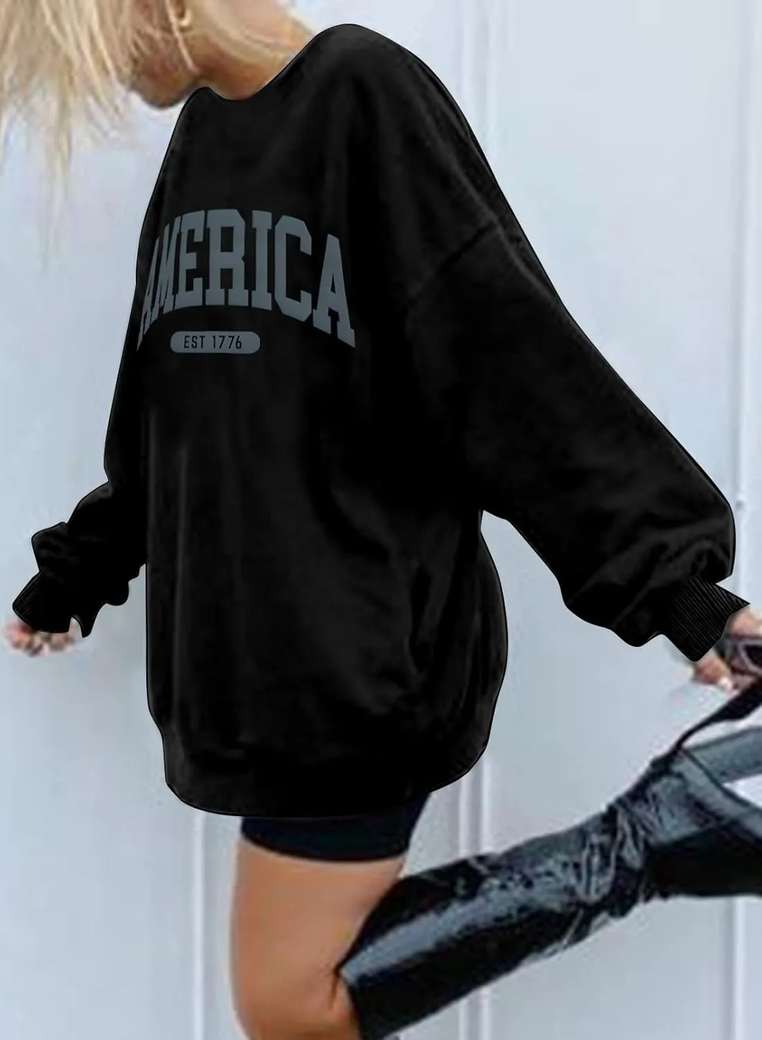 SUPEYA American Sweatshirt Women USA Oversized Shirt Patriotic TShirt Casual Long Sleeve Pullover 4th of July Tee Tops