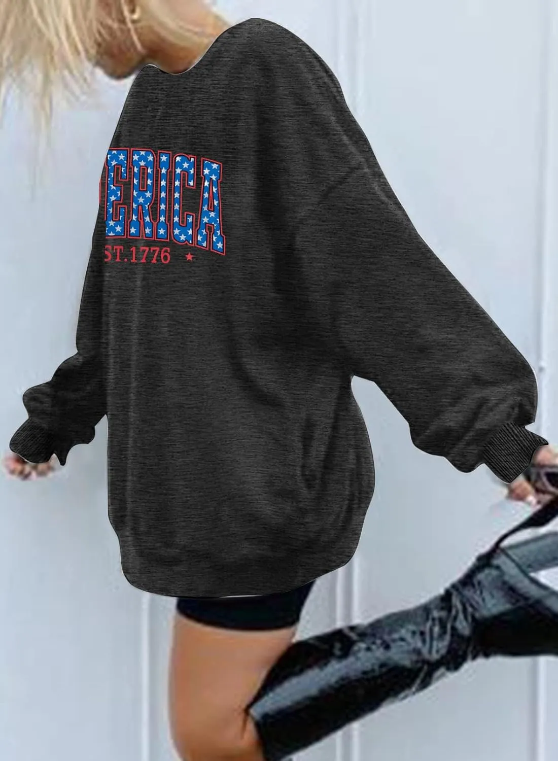 SUPEYA American Sweatshirt Women USA Oversized Shirt Patriotic TShirt Casual Long Sleeve Pullover 4th of July Tee Tops
