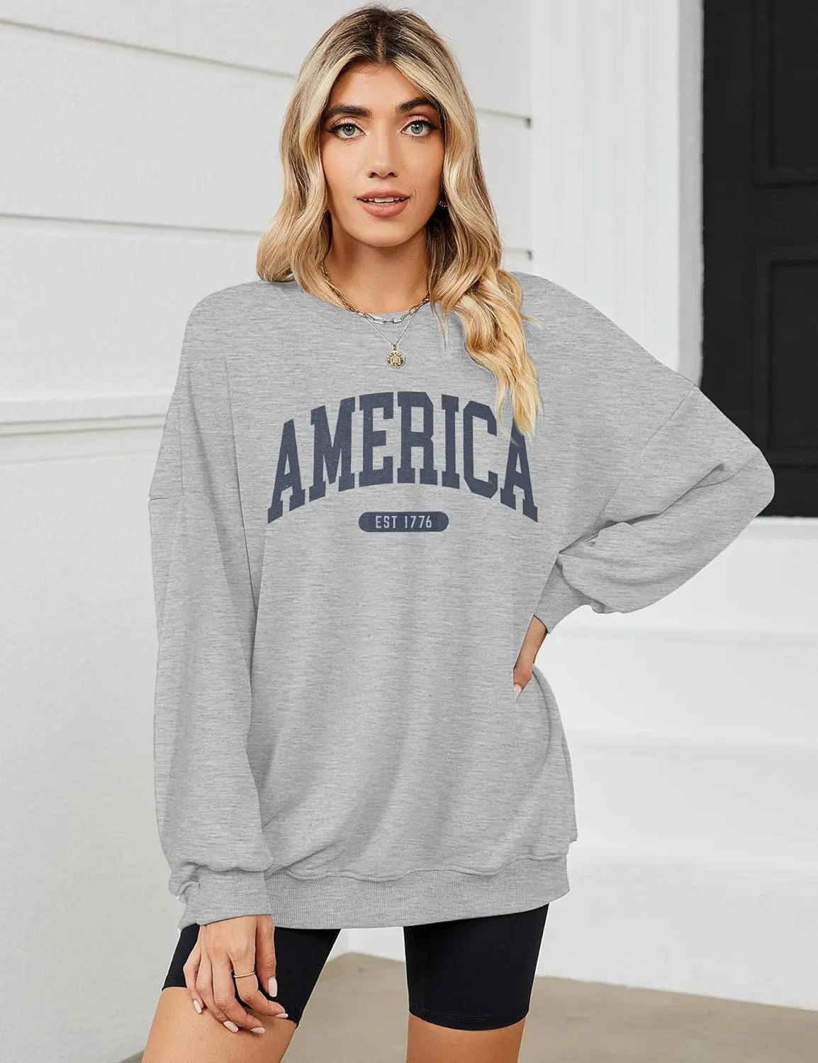 SUPEYA American Sweatshirt Women USA Oversized Shirt Patriotic TShirt Casual Long Sleeve Pullover 4th of July Tee Tops