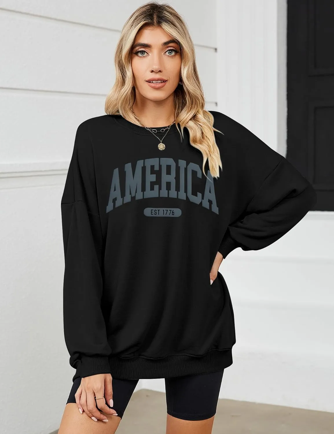SUPEYA American Sweatshirt Women USA Oversized Shirt Patriotic TShirt Casual Long Sleeve Pullover 4th of July Tee Tops