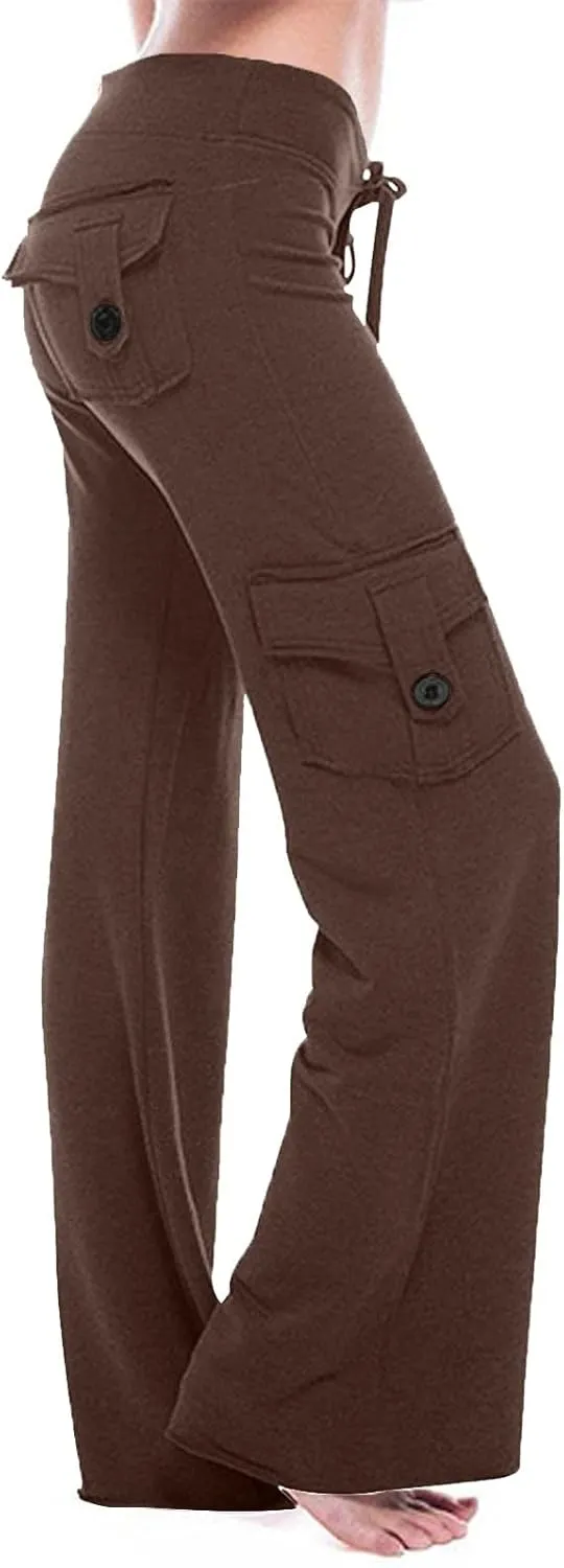 Sweatpants for Women Wide Leg Cargo Pants High Rise Yoga Leggings with Pockets Plus Size Y2K Drawstring Straight Leg Pants