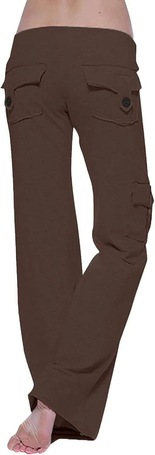Sweatpants for Women Wide Leg Cargo Pants High Rise Yoga Leggings with Pockets Plus Size Y2K Drawstring Straight Leg Pants