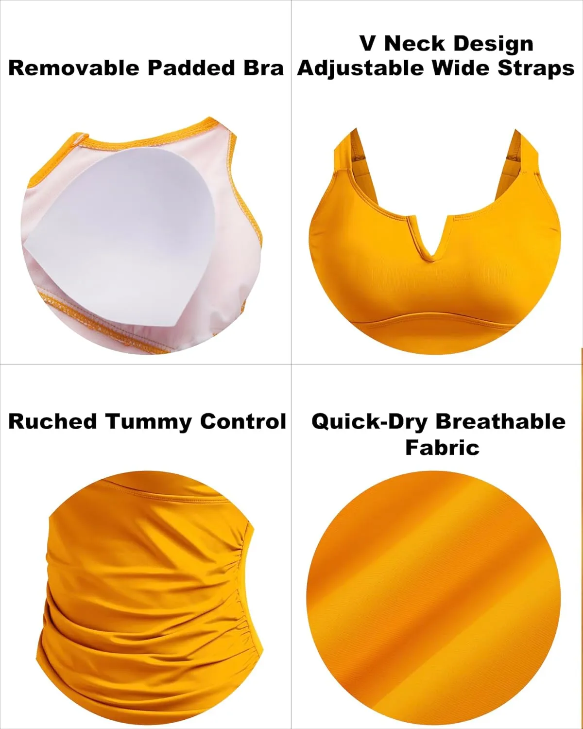 Tankini Tops for Women Swimwear Top Only Tummy Control Bathing Suit Top No Bottom (Available in Plus)