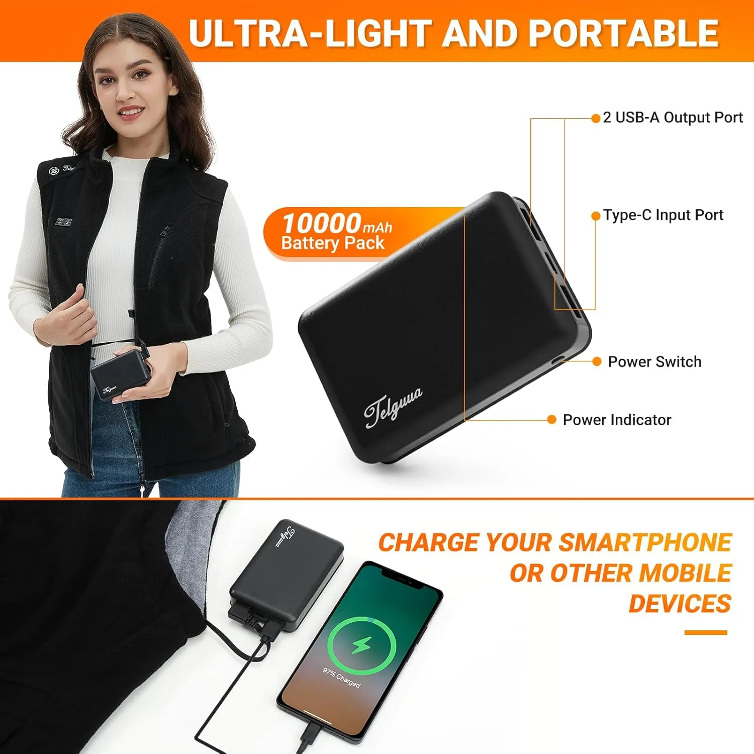 Telguua Fleece Heated Vest for Women men With Battery Pack Included