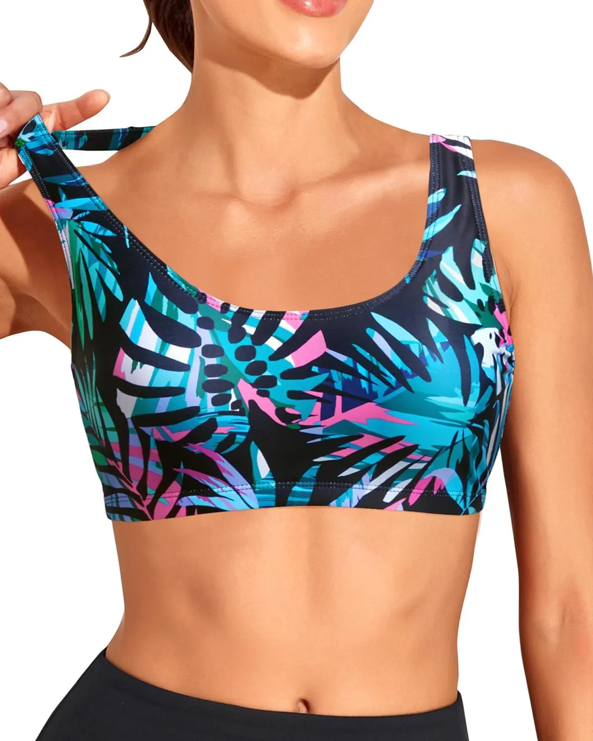 Tempt Me Women Sports Bra Bikini Top Push Up Scoop Neck Bathing Suits Top for Teen Girls