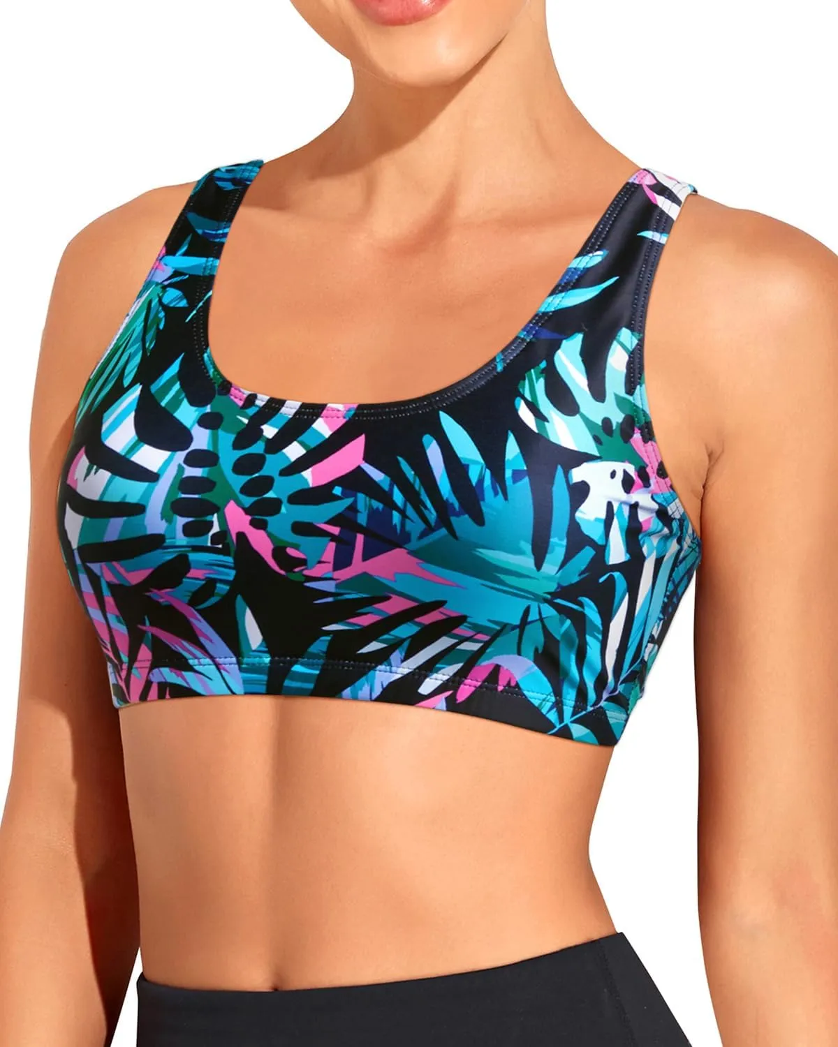 Tempt Me Women Sports Bra Bikini Top Push Up Scoop Neck Bathing Suits Top for Teen Girls
