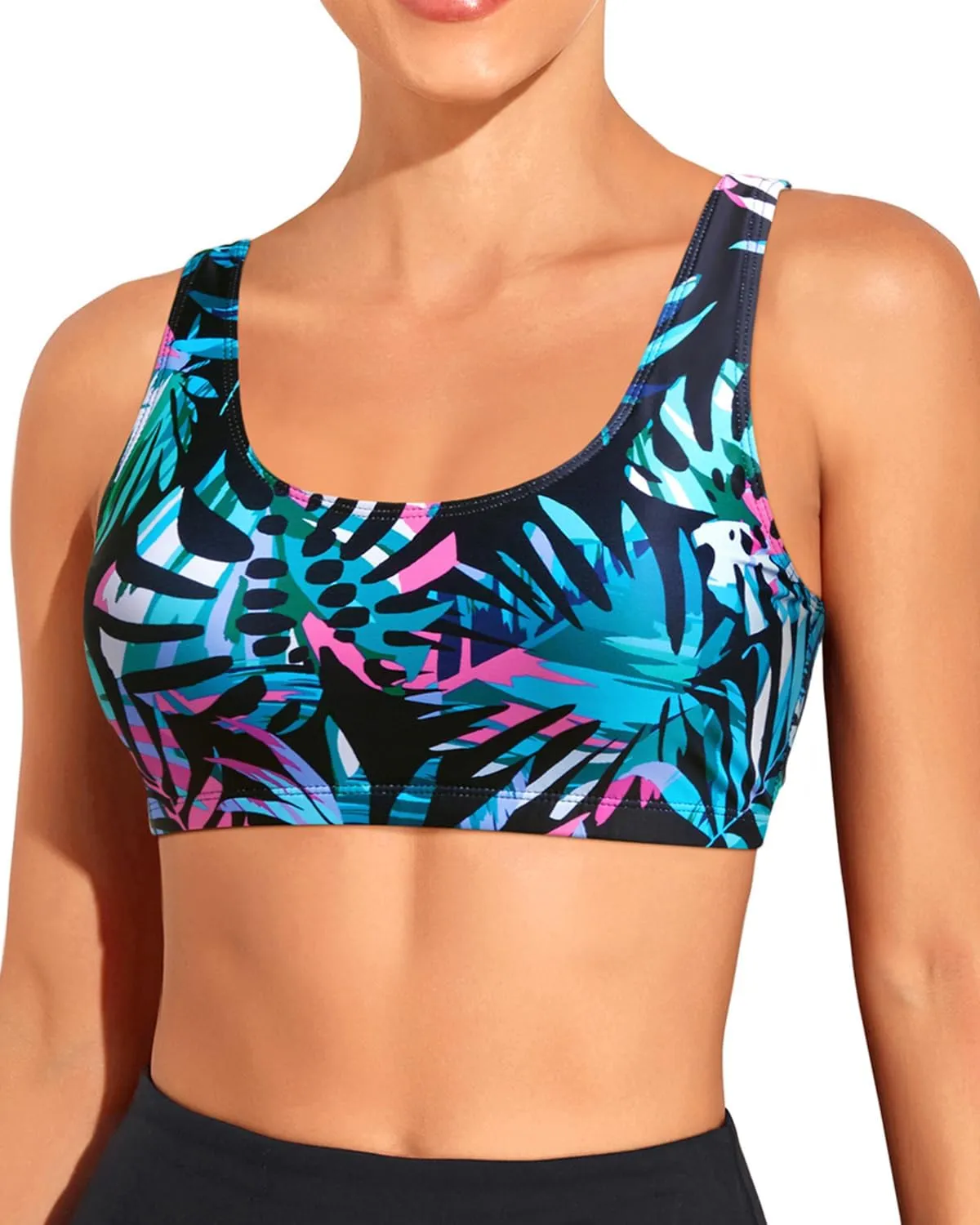 Tempt Me Women Sports Bra Bikini Top Push Up Scoop Neck Bathing Suits Top for Teen Girls