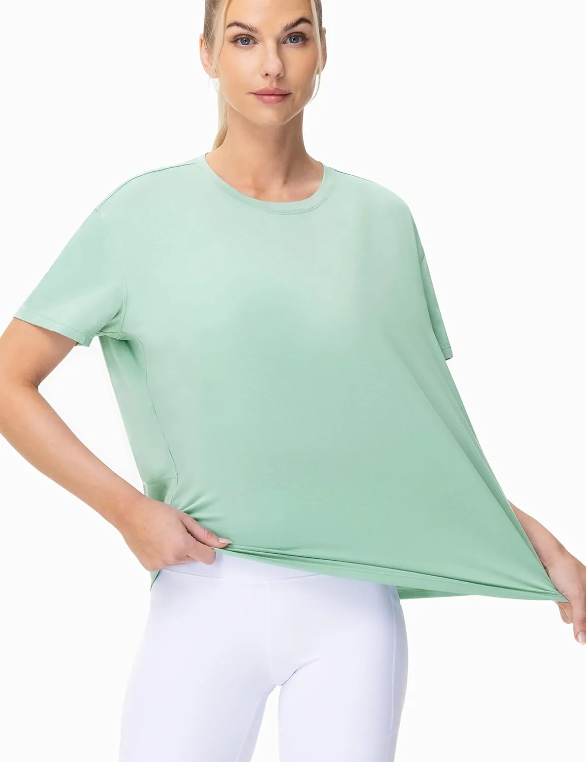 THE GYM PEOPLE Women's Short Sleeve Workout T-Shirts Back Loose Fit Running Yoga Tee Tops