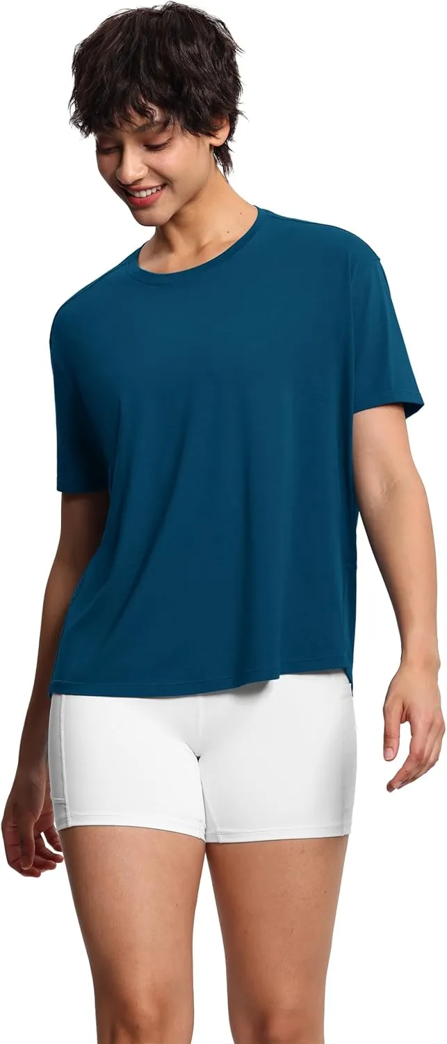 THE GYM PEOPLE Women's Short Sleeve Workout T-Shirts Back Loose Fit Running Yoga Tee Tops
