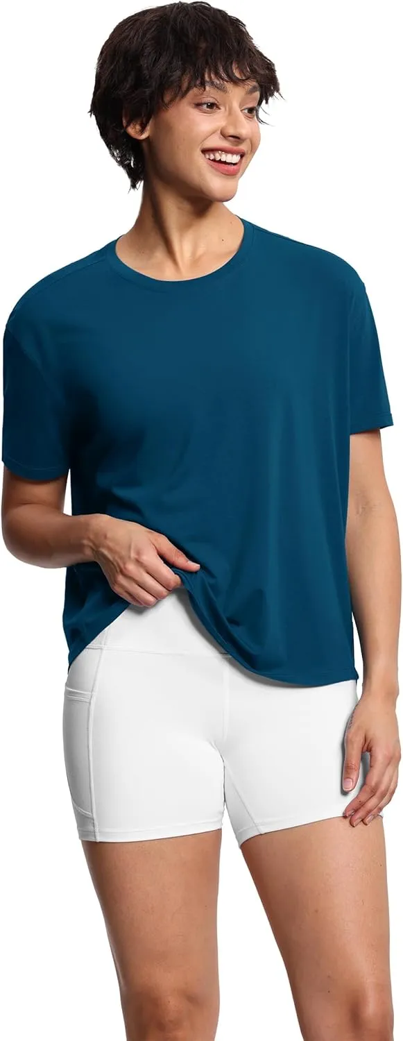THE GYM PEOPLE Women's Short Sleeve Workout T-Shirts Back Loose Fit Running Yoga Tee Tops