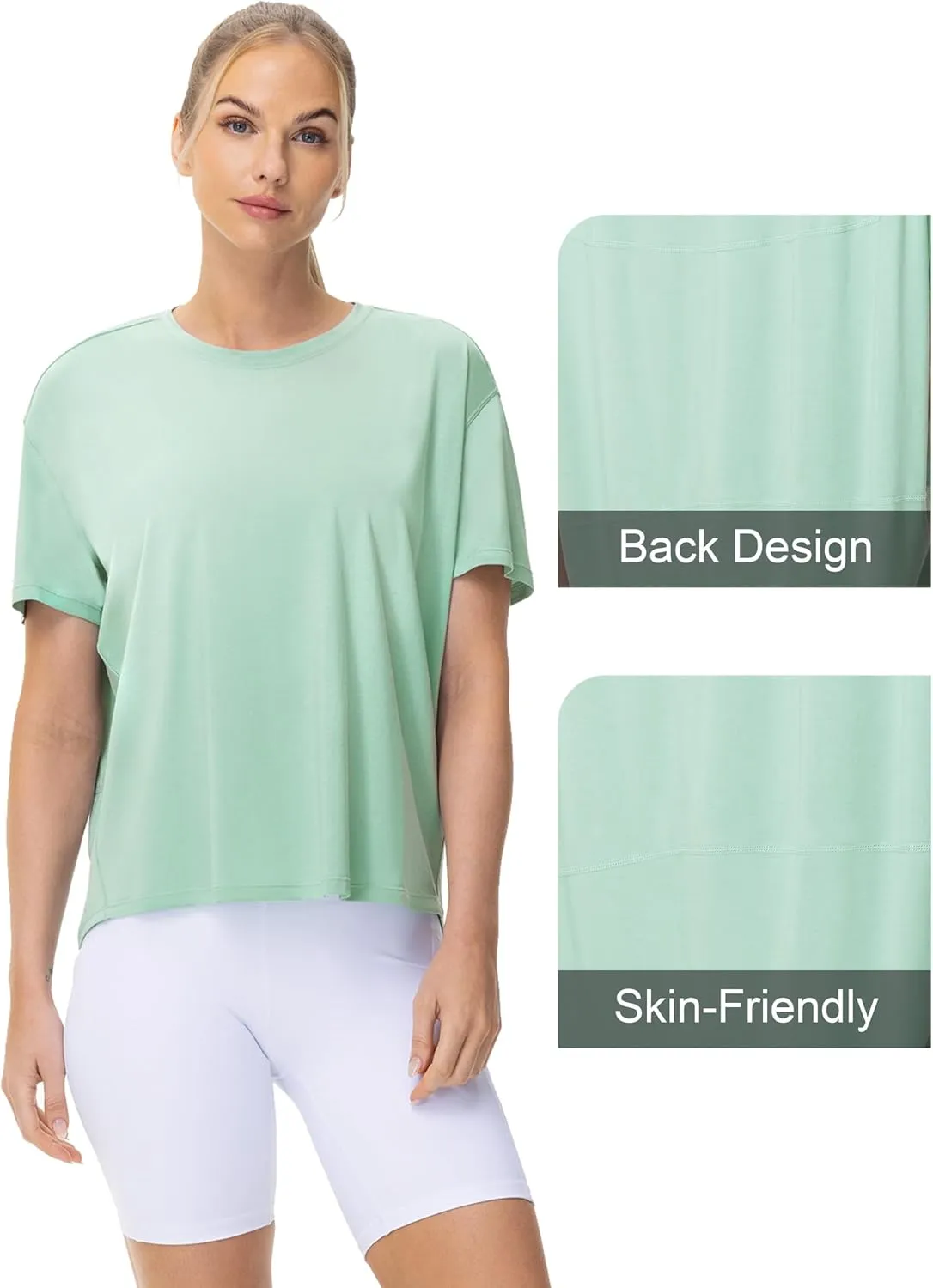 THE GYM PEOPLE Women's Short Sleeve Workout T-Shirts Back Loose Fit Running Yoga Tee Tops