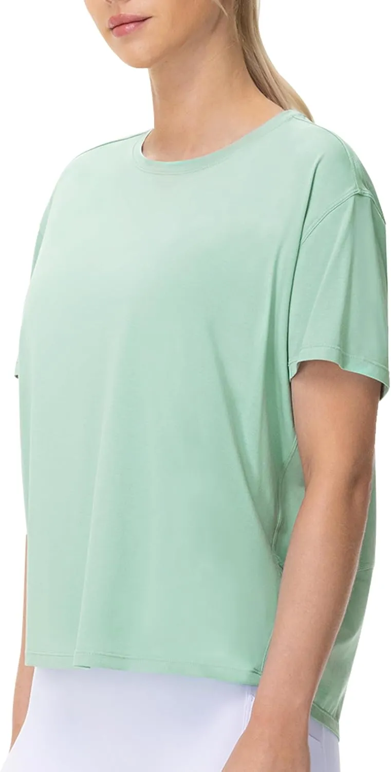 THE GYM PEOPLE Women's Short Sleeve Workout T-Shirts Back Loose Fit Running Yoga Tee Tops