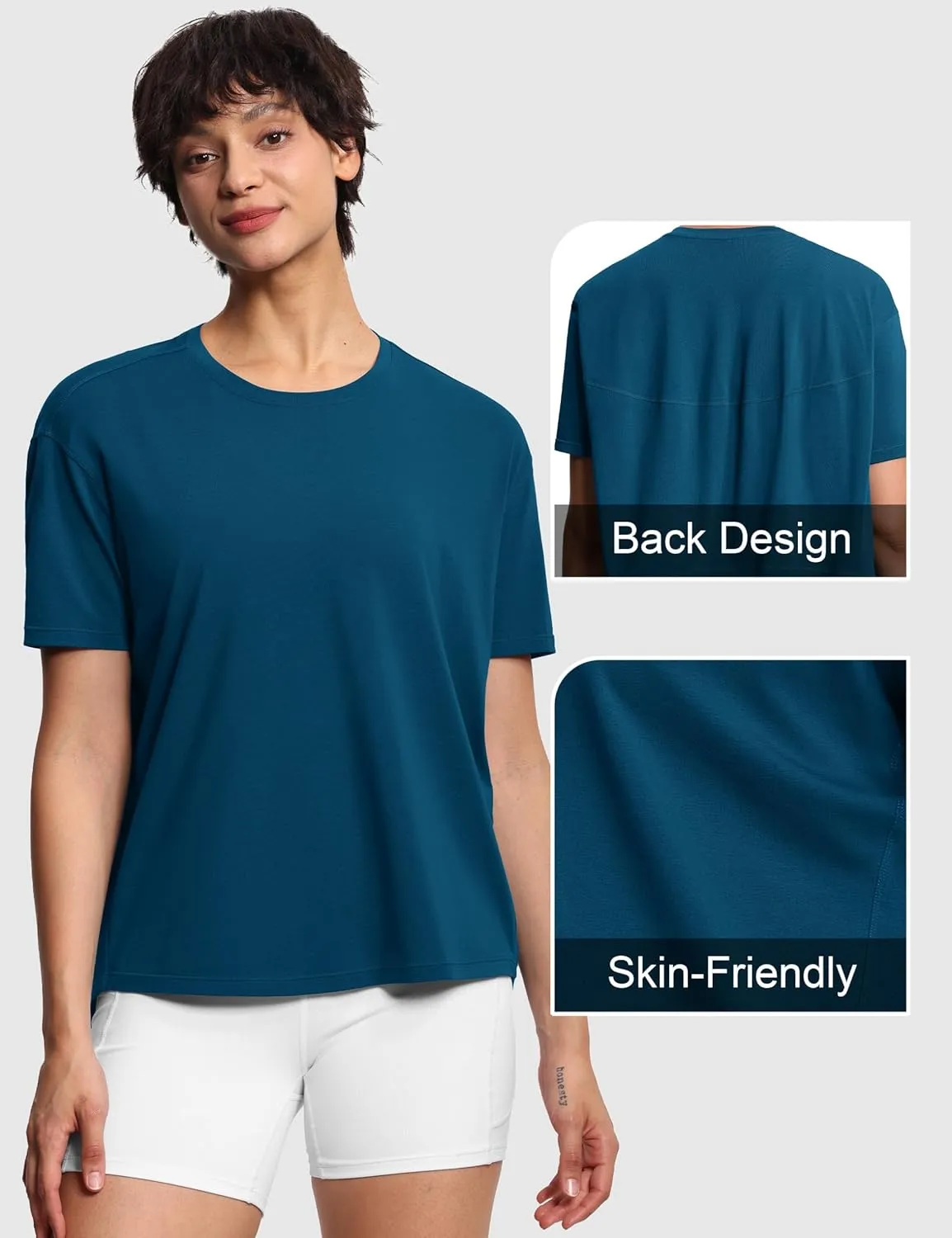 THE GYM PEOPLE Women's Short Sleeve Workout T-Shirts Back Loose Fit Running Yoga Tee Tops