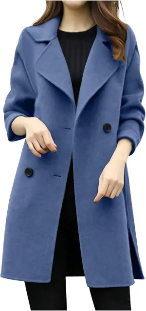 Trench Coat for Women 2024 Fall Winter Wool Coats Double Breasted Notch Lapel Casual Pea Coat Overcoats