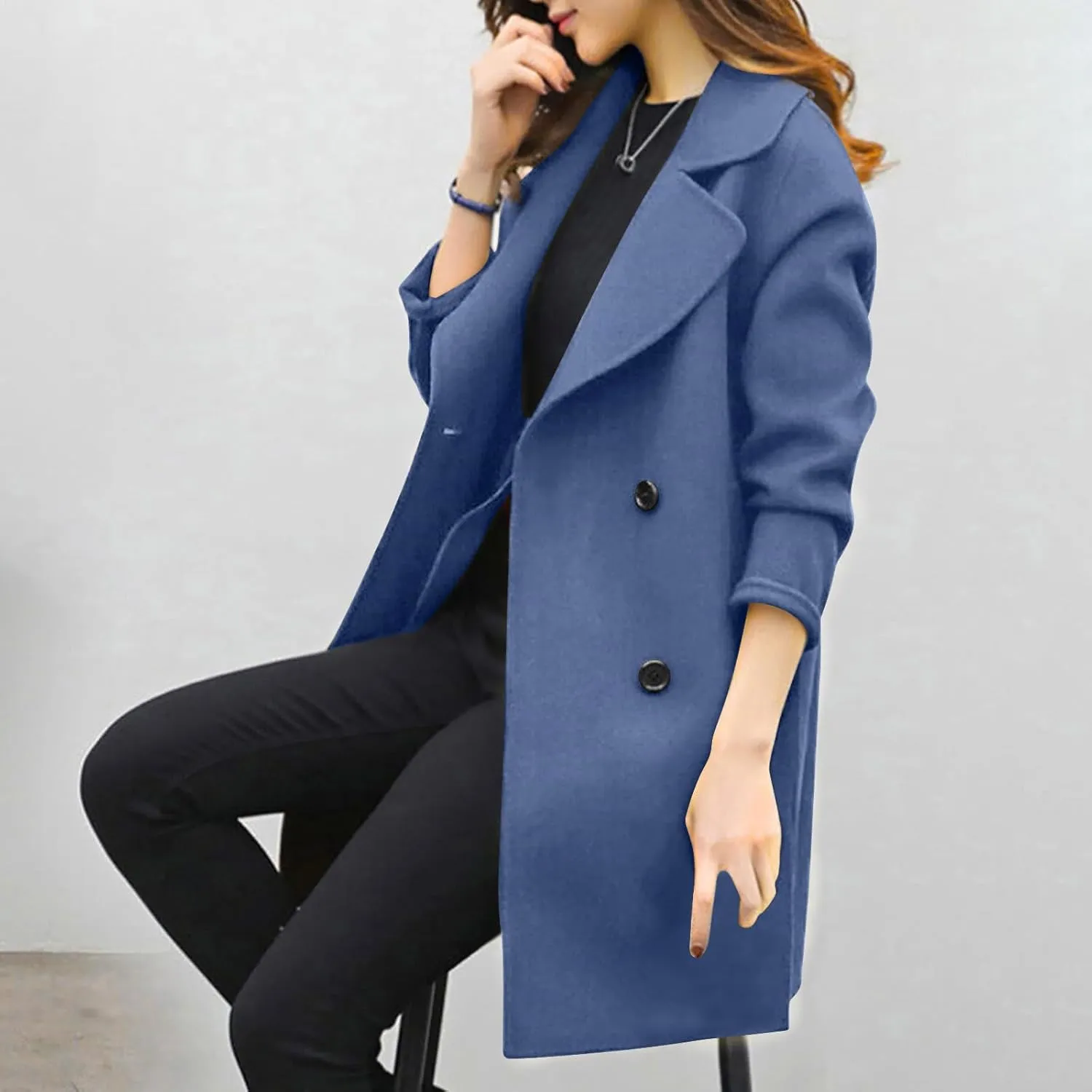 Trench Coat for Women 2024 Fall Winter Wool Coats Double Breasted Notch Lapel Casual Pea Coat Overcoats