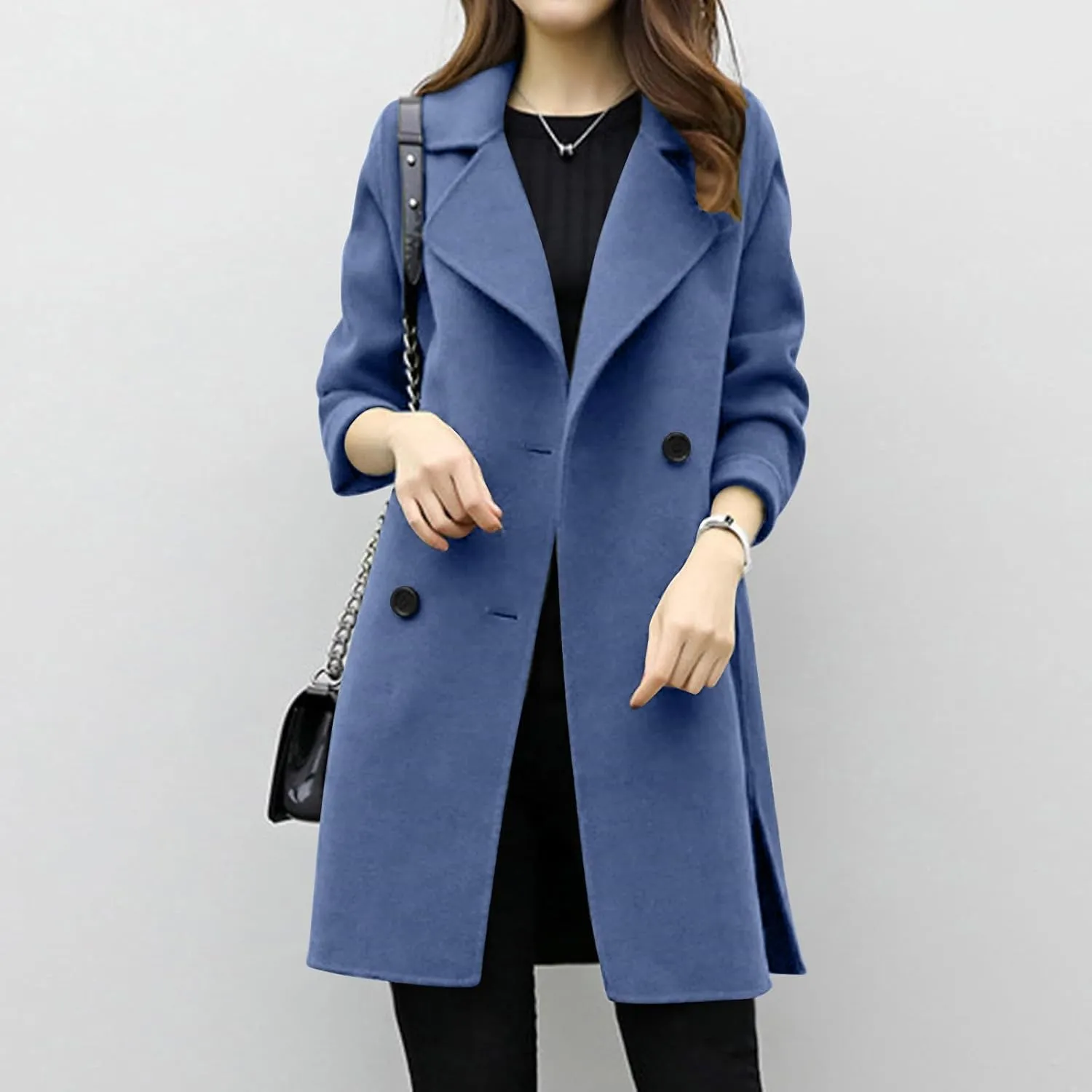 Trench Coat for Women 2024 Fall Winter Wool Coats Double Breasted Notch Lapel Casual Pea Coat Overcoats