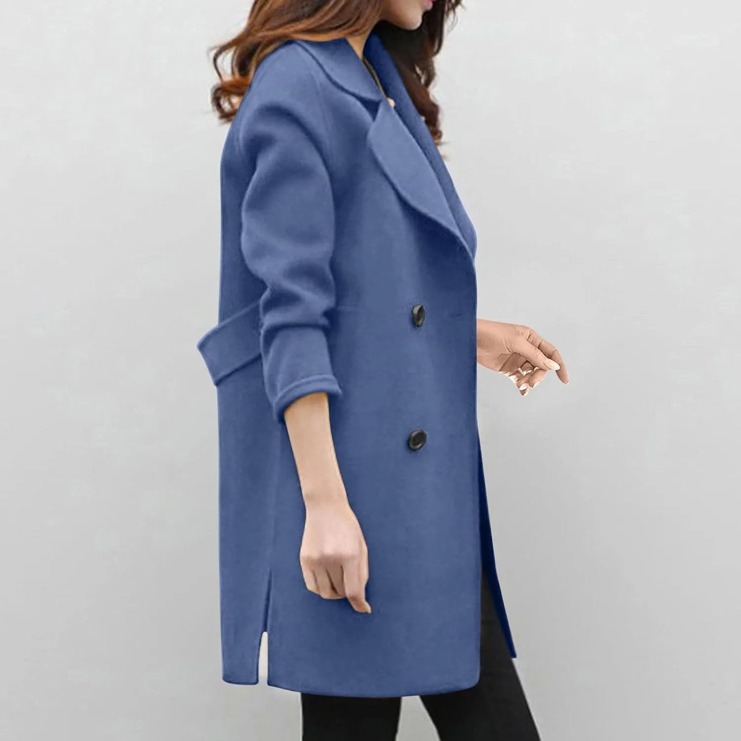 Trench Coat for Women 2024 Fall Winter Wool Coats Double Breasted Notch Lapel Casual Pea Coat Overcoats